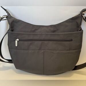 Travelon crossbody hobo style purse gray